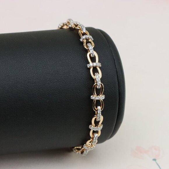 "Elegant Rose Gold Bracelet with Sparkling Link Detailing, XPBL0839 - Picture 1 of 12